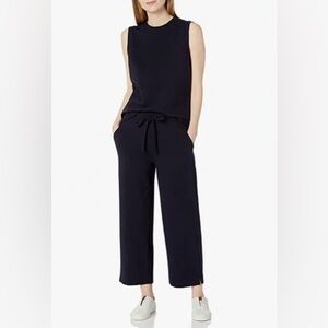 Daily Ritual Women’s Wide Leg Cropped Terry Cloth Pants in Black Size XXL